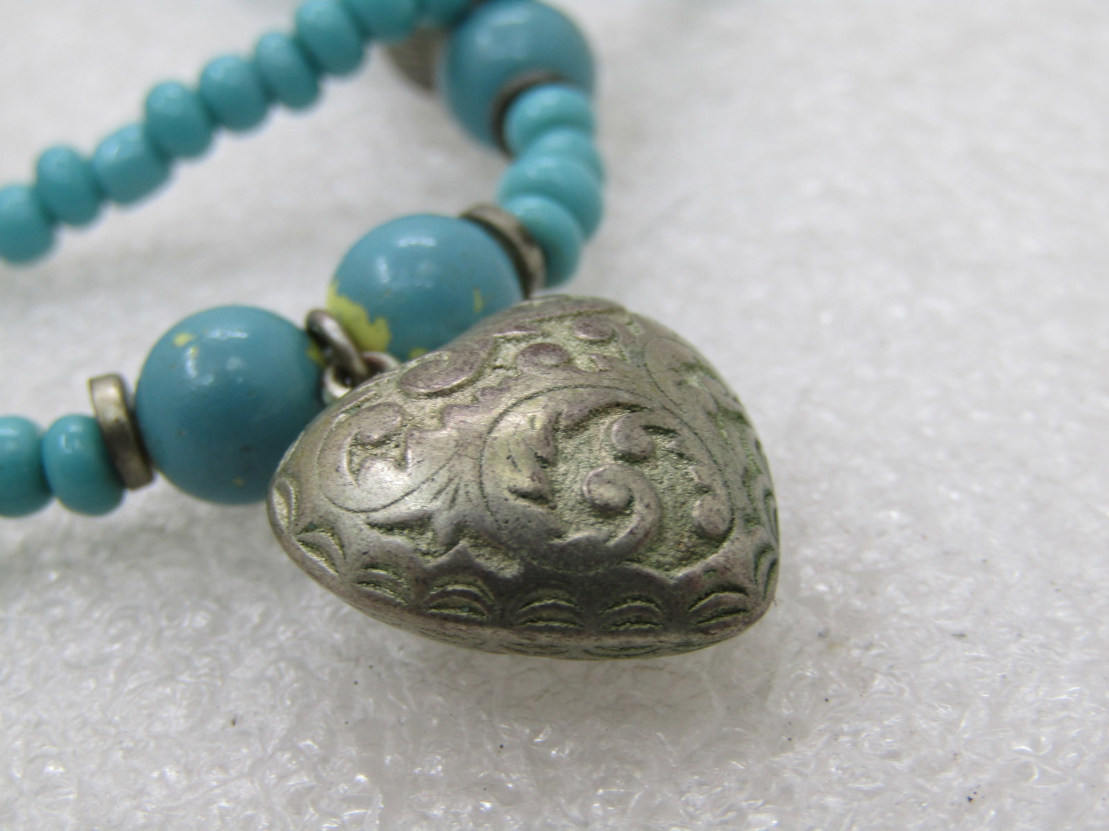 Vintage Southwestern Faux Turquoise & Heart Necklace, 15.25" NL - 6