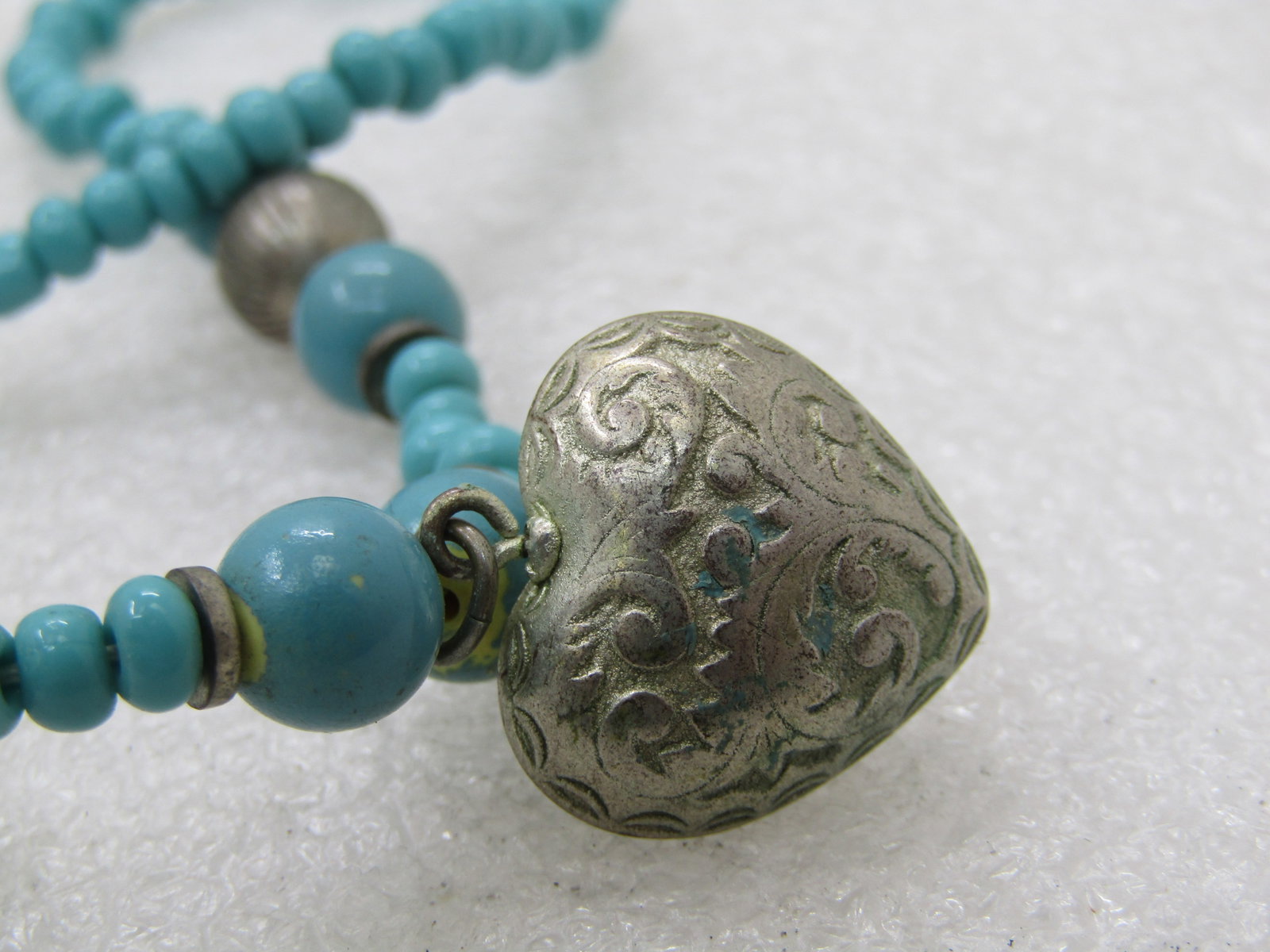 Vintage Southwestern Faux Turquoise & Heart Necklace, 15.25" NL - 7