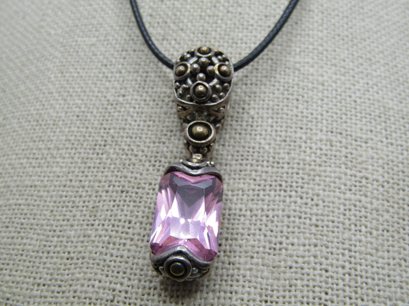 Vintage Sterling Pink Glass Slide Necklce, 20". Bali/Boho Themed - 4