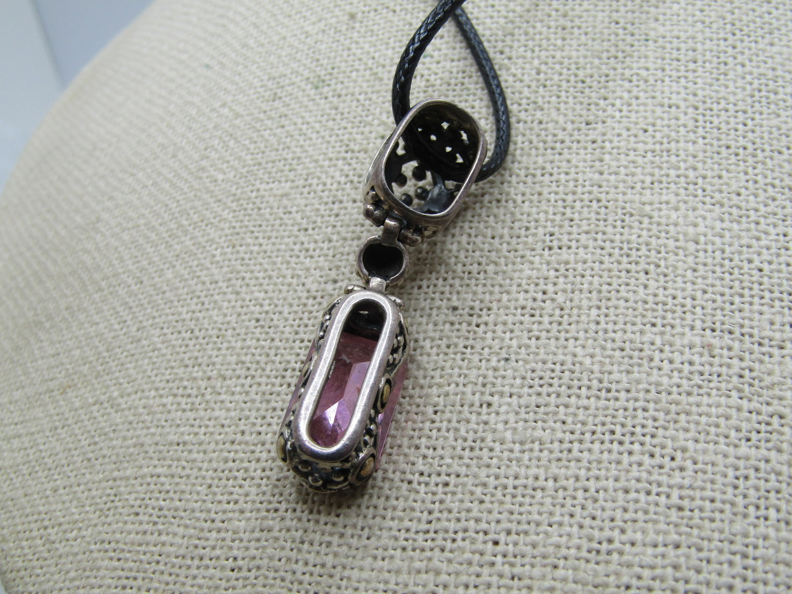 Vintage Sterling Pink Glass Slide Necklce, 20". Bali/Boho Themed - 5