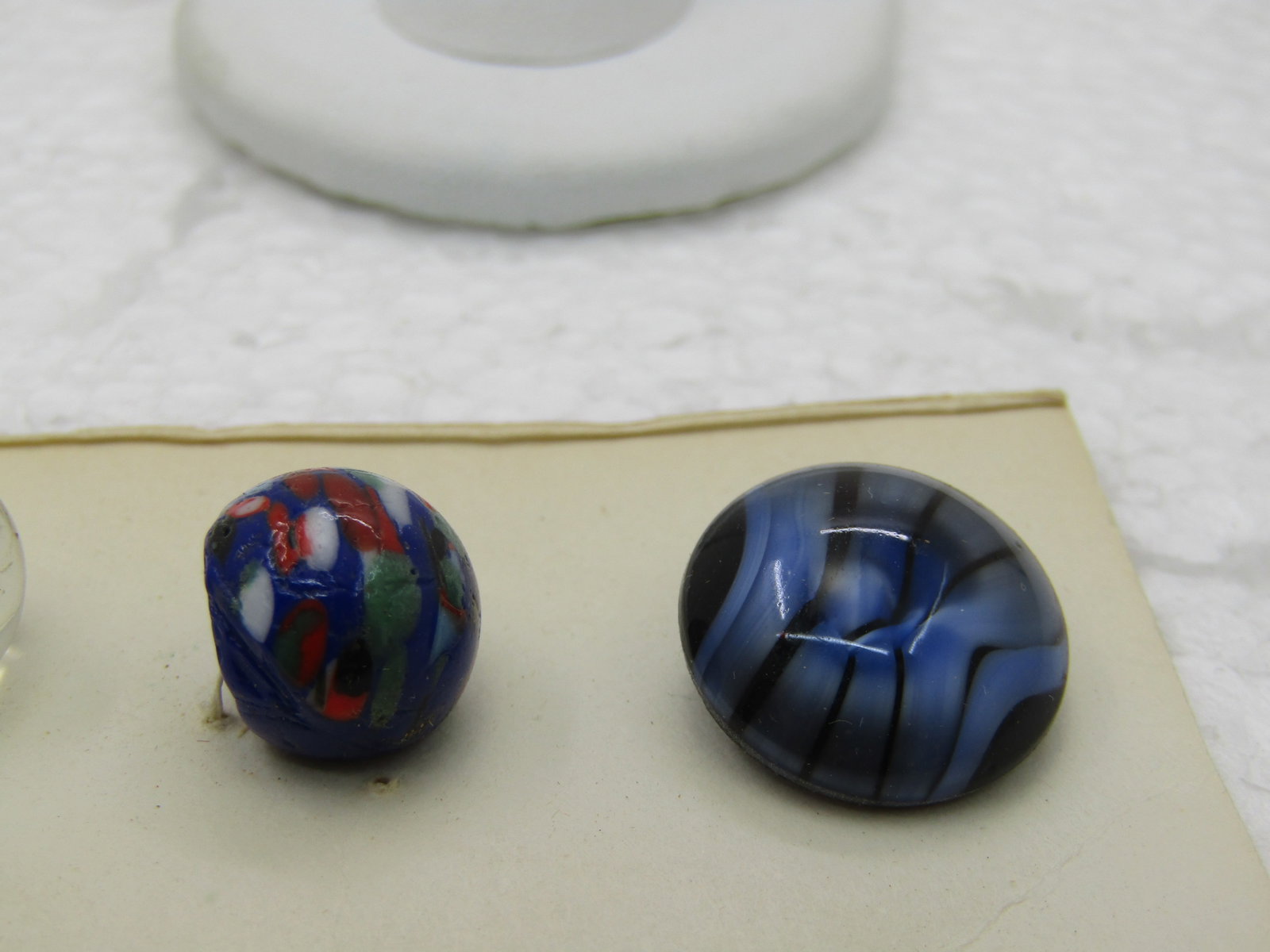 3 Vintage Fancy Glass Buttons, Murano Style, Blue Black & Clear Teardrop - 2