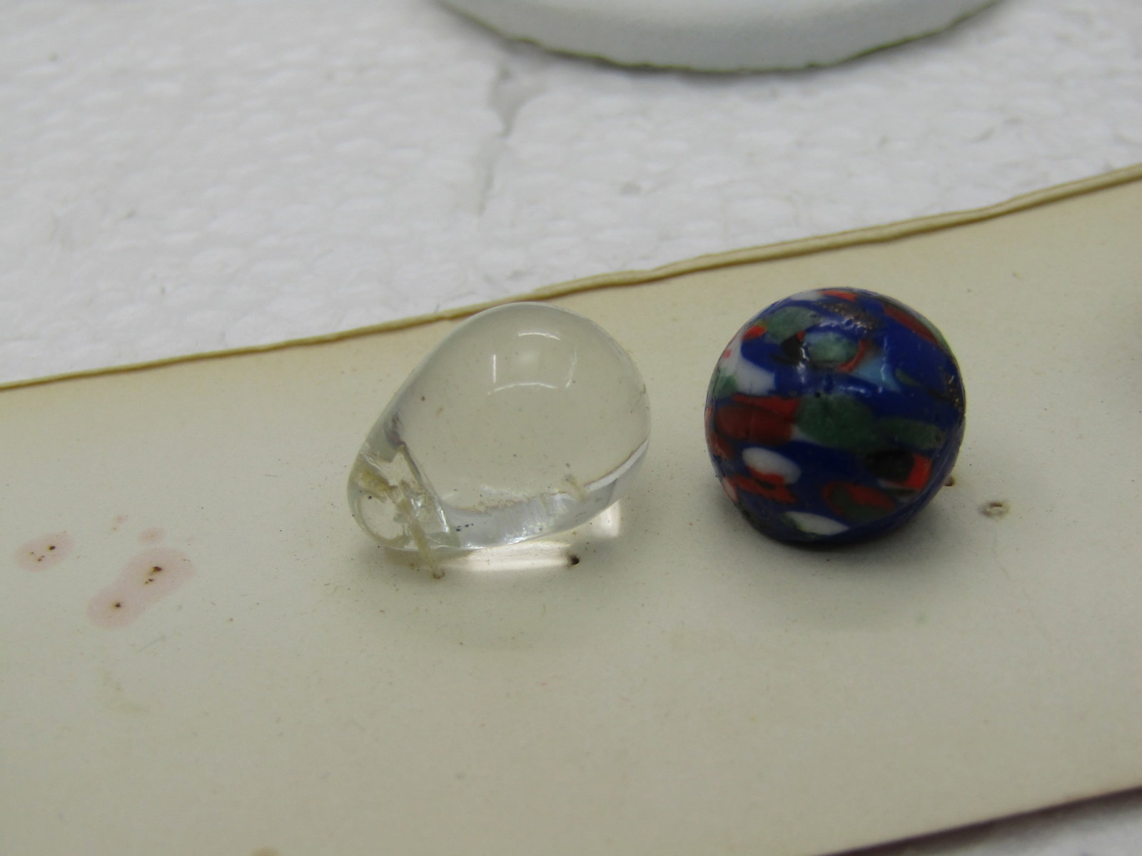3 Vintage Fancy Glass Buttons, Murano Style, Blue Black & Clear Teardrop - 3