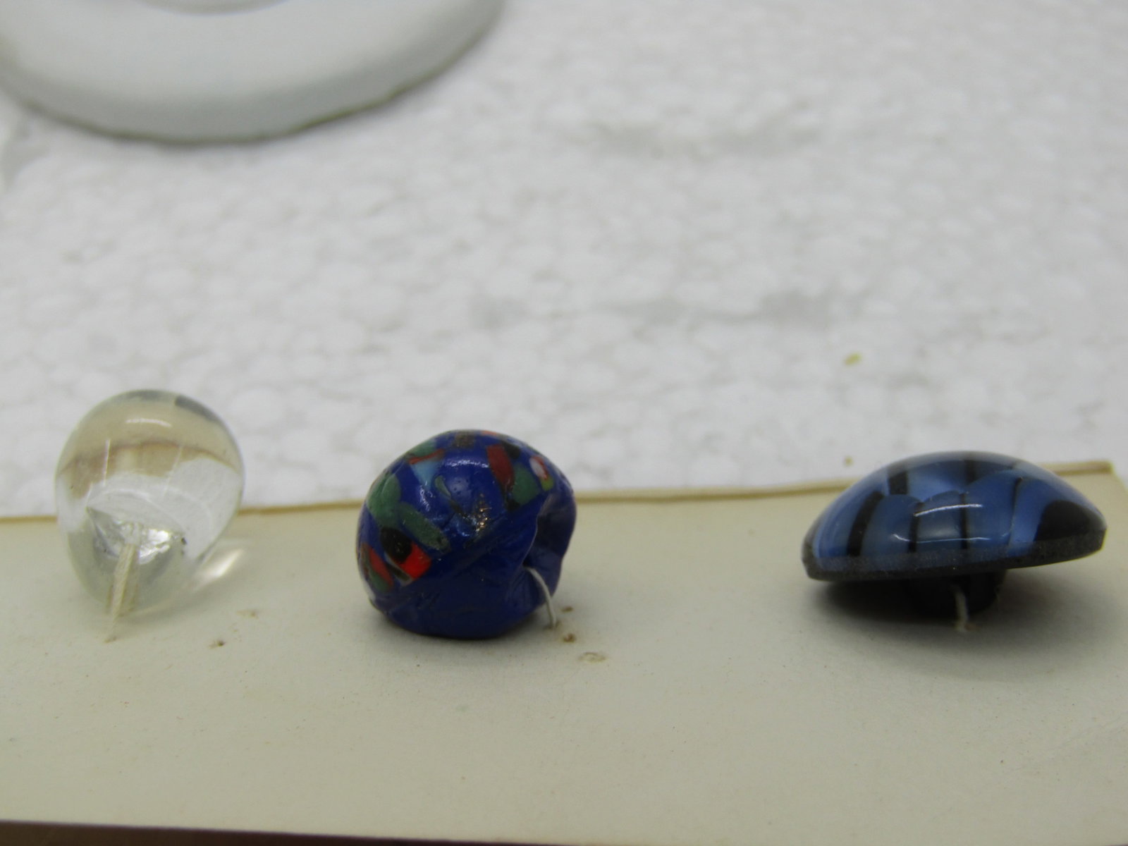 3 Vintage Fancy Glass Buttons, Murano Style, Blue Black & Clear Teardrop - 4