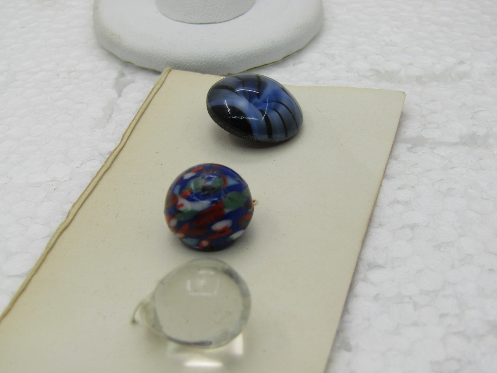 3 Vintage Fancy Glass Buttons, Murano Style, Blue Black & Clear Teardrop - 5