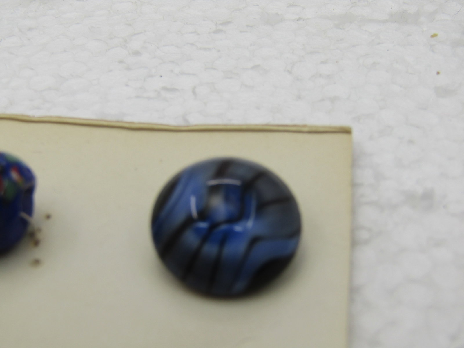 3 Vintage Fancy Glass Buttons, Murano Style, Blue Black & Clear Teardrop - 6