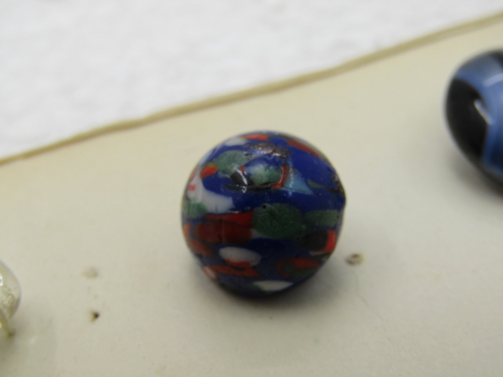 3 Vintage Fancy Glass Buttons, Murano Style, Blue Black & Clear Teardrop - 7