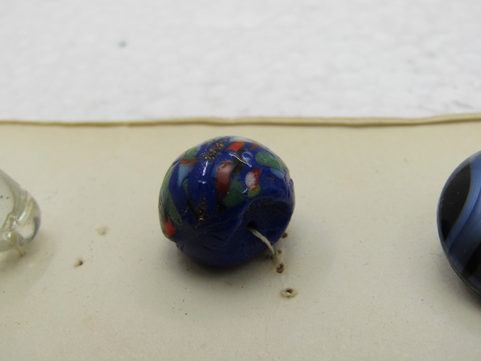 3 Vintage Fancy Glass Buttons, Murano Style, Blue Black & Clear Teardrop - 8
