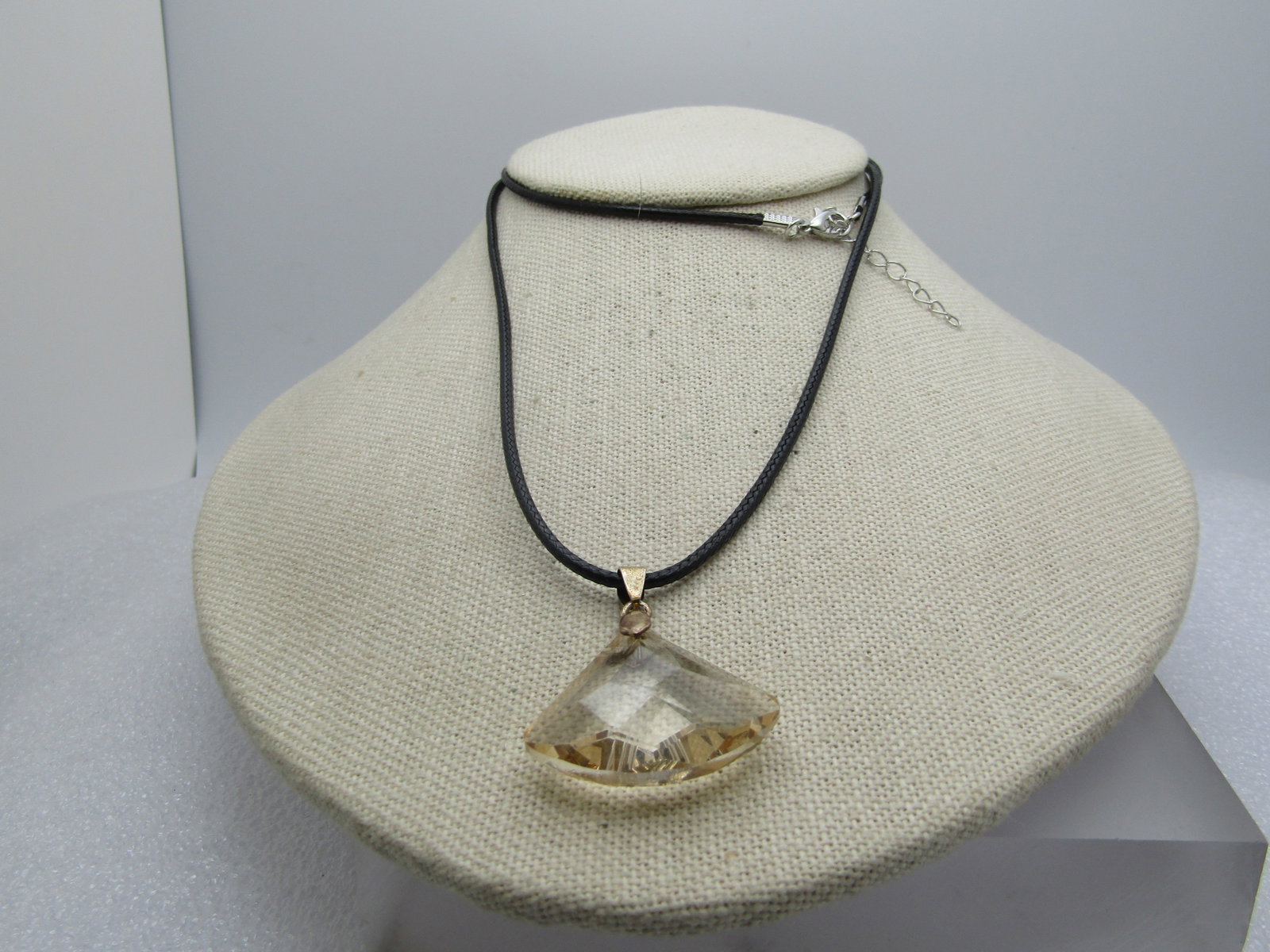 Gold Tone CZ Drop Earrings, Pierced,: Title: Gold Tone CZ Drop Earrings, Pierced, Description: Vintage Yellow Glass Crystal Necklace 26"-28", 1990's. The pendant is pale yellow and faceted on both sides, a rounded bottom triangular shape 