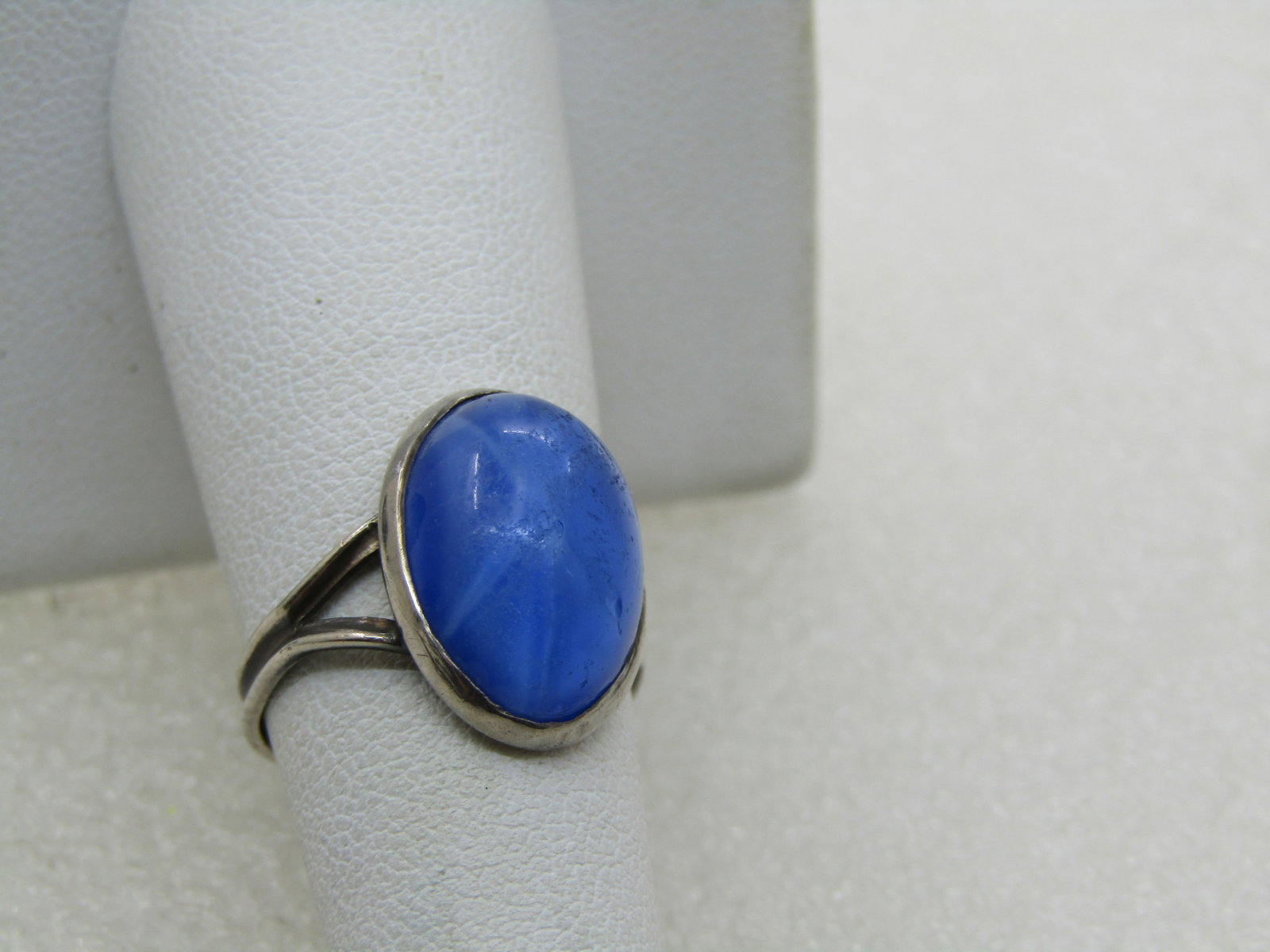 Vintage Sterling Blue Glass Ring, Sz. 6, 1950's-1960's - 2