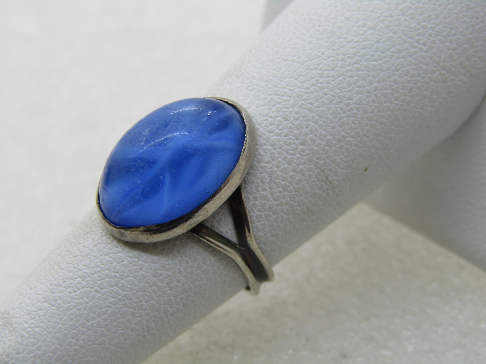 Vintage Sterling Blue Glass Ring, Sz. 6, 1950's-1960's - 3