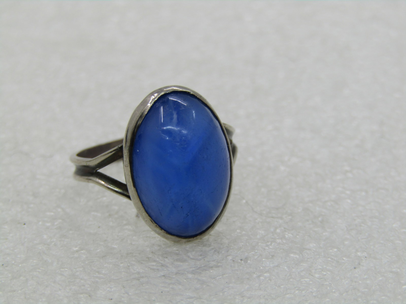 Vintage Sterling Blue Glass Ring, Sz. 6, 1950's-1960's - 4