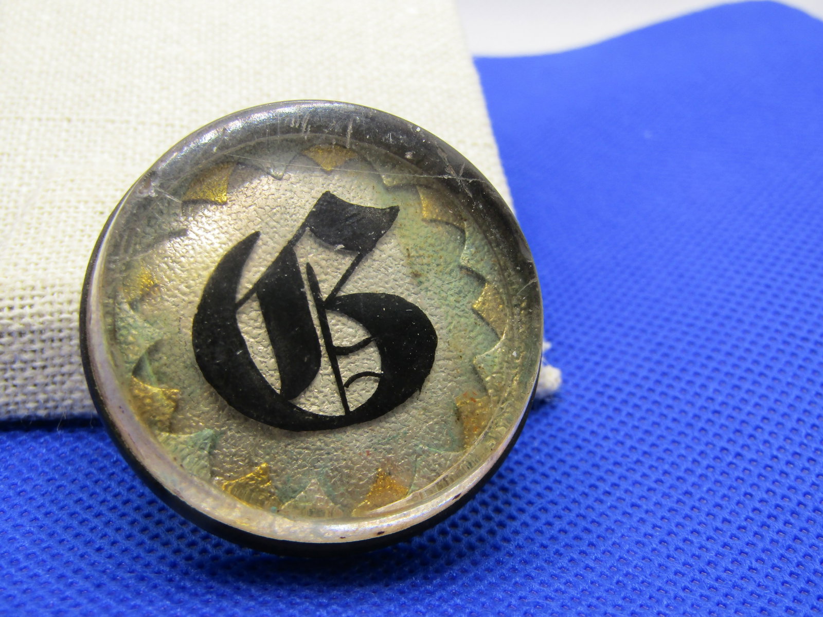 Vintage Initial B Glass Bridle Button, 1930's - 2