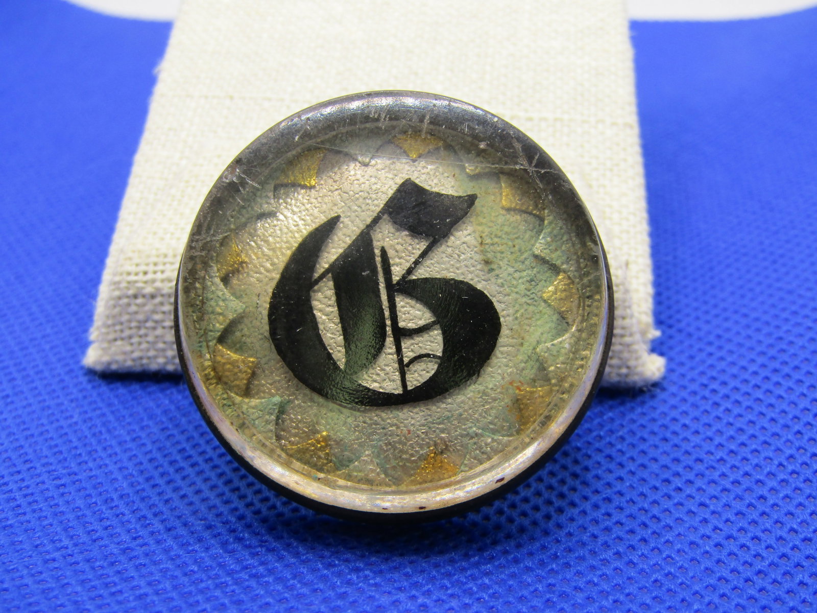 Vintage Initial B Glass Bridle Button, 1930's - 3