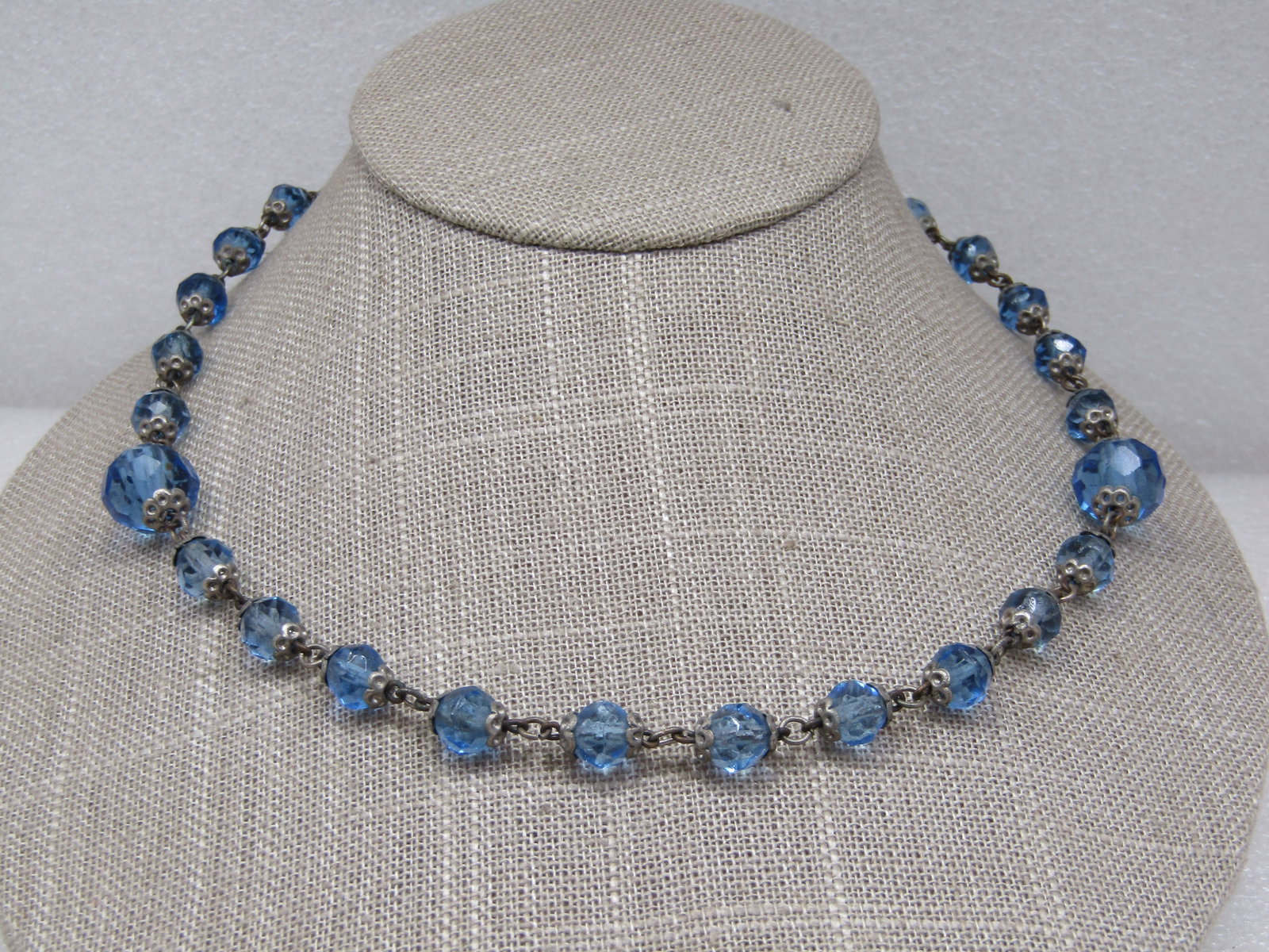 Vintage Blue Glass Beaded Necklace, 18", 1940's-1960's - 2