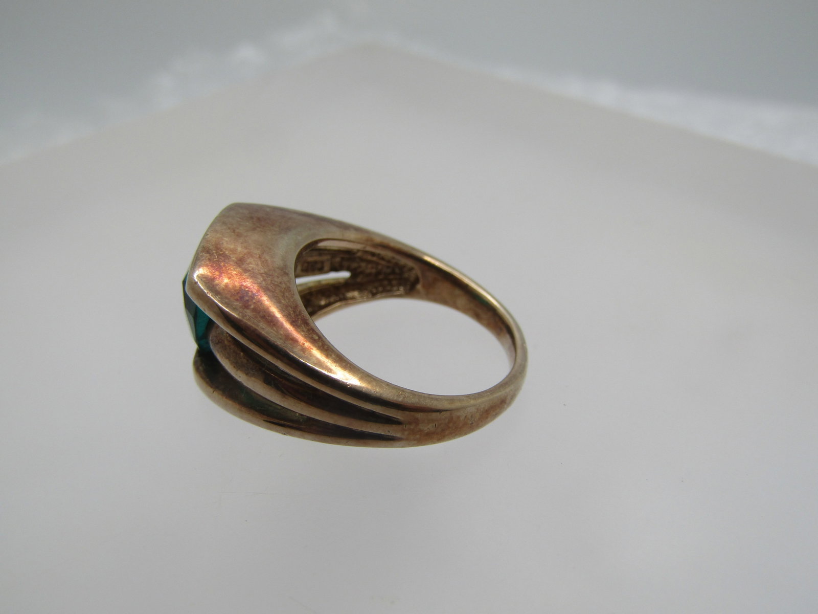 Vintage Gold Over Sterling Green Stone Ring, Sz. 6, Triangular Cut - 5