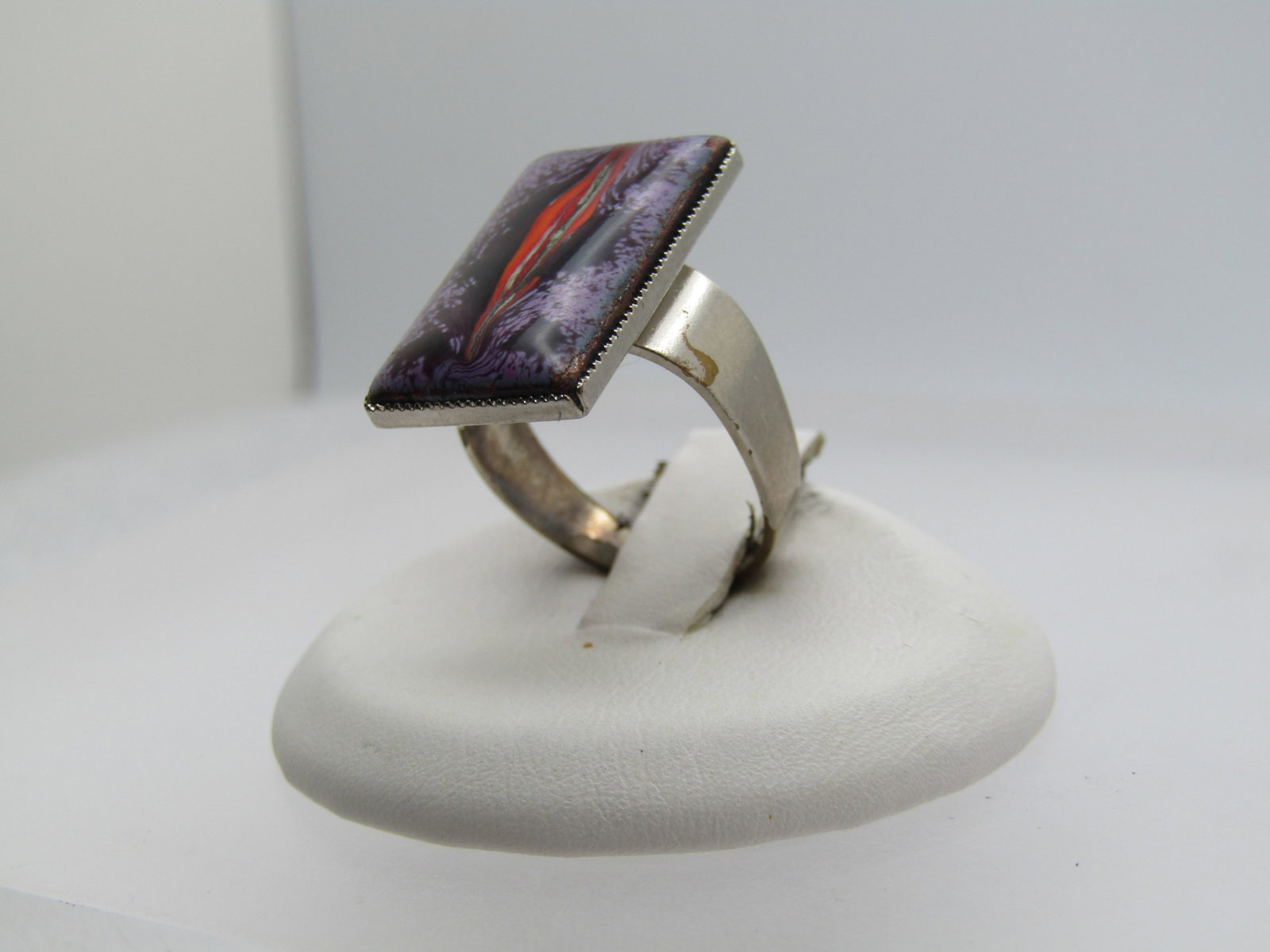 Vintage Multi-Colored Glass Ring, Adjustable, Rectangular, Unisex, 1970's - 2
