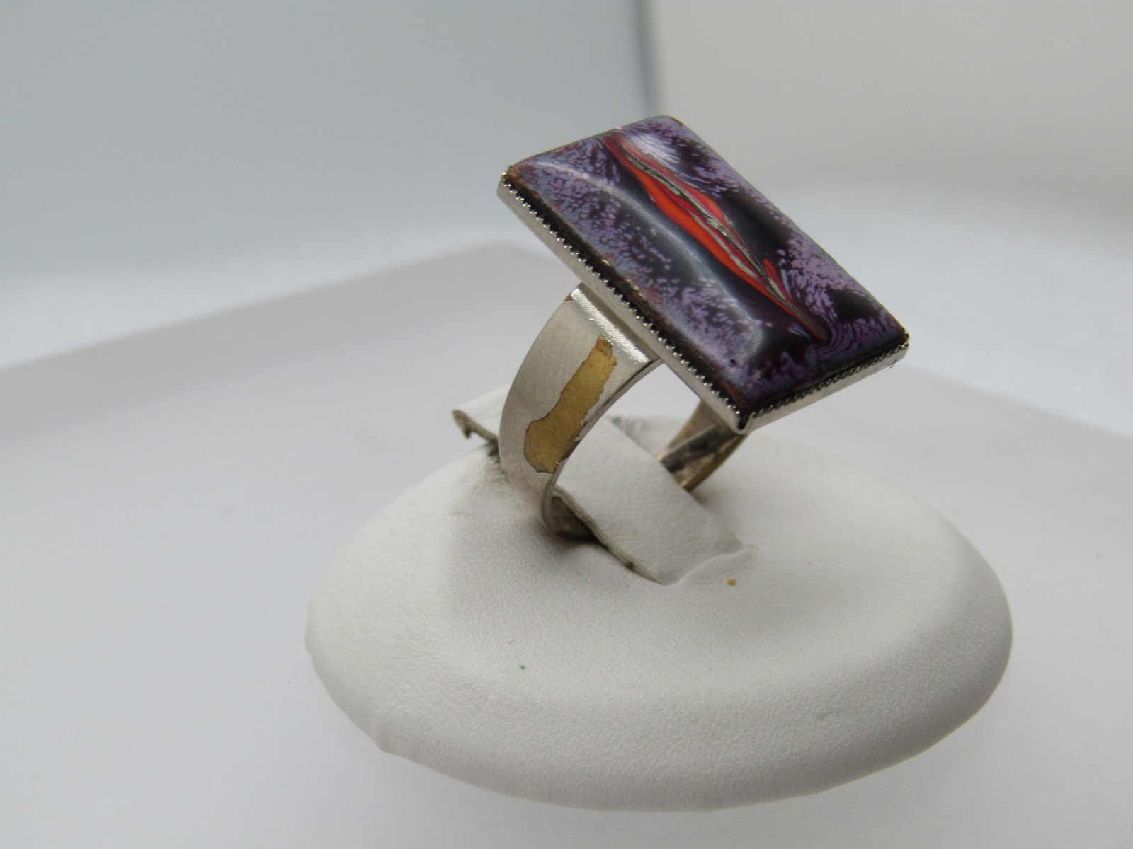 Vintage Multi-Colored Glass Ring, Adjustable, Rectangular, Unisex, 1970's - 3