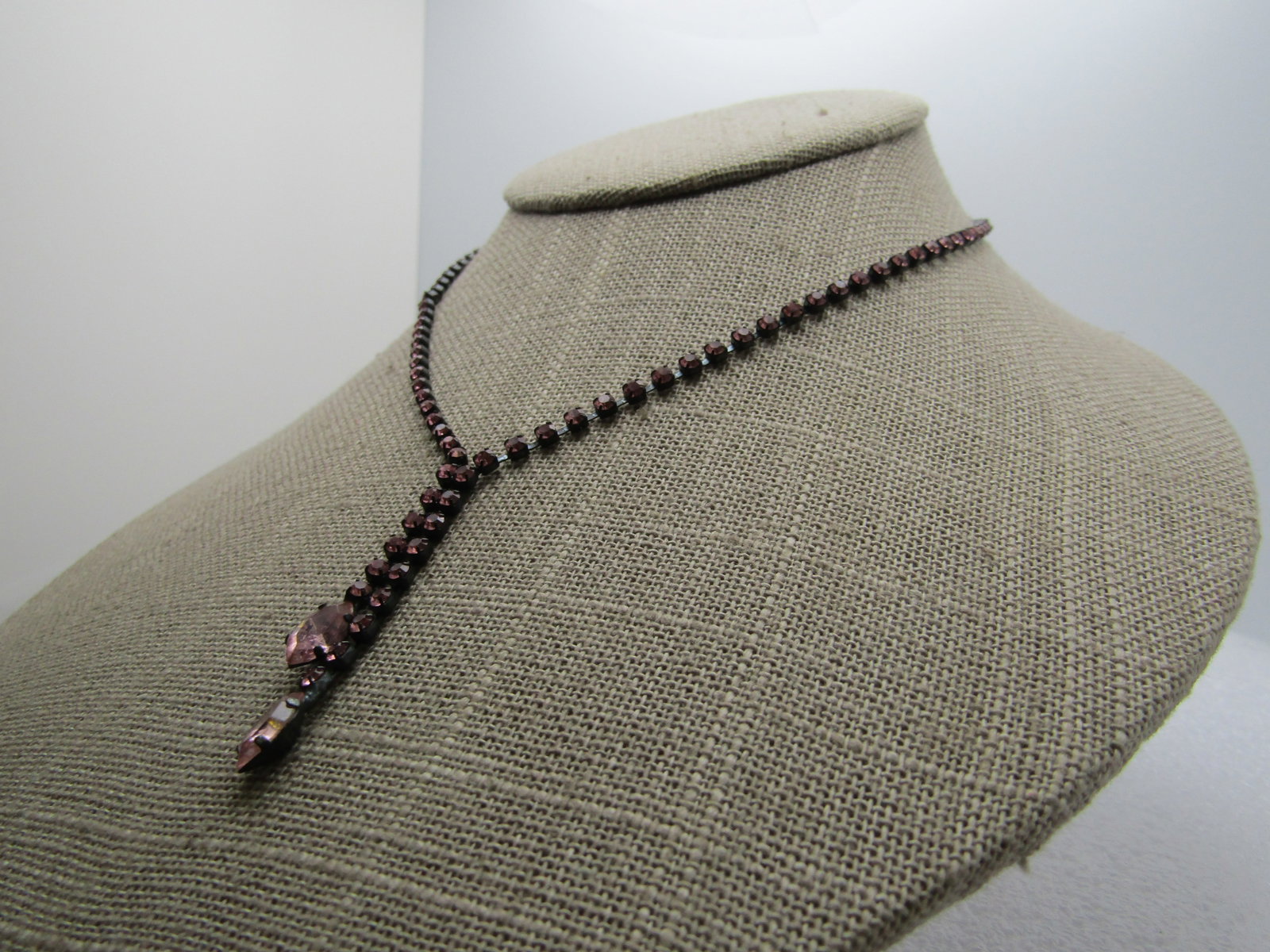 Vintage Pink Rhinestone Necklace, 16.5", Black Metal, Chico's, 1980's-1990's - 2