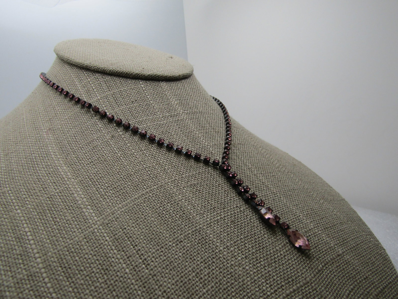Vintage Pink Rhinestone Necklace, 16.5", Black Metal, Chico's, 1980's-1990's - 3