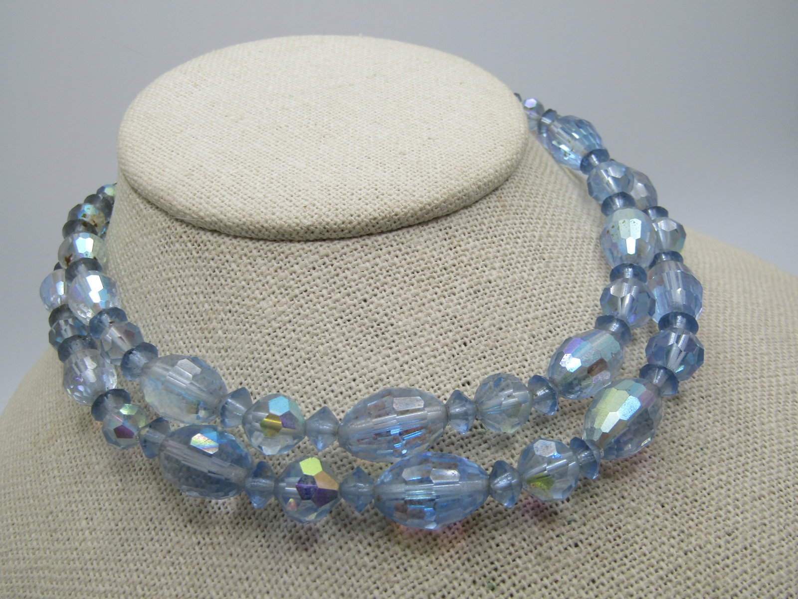 Vintage Blue AB Crystal Necklace, 15", Aurora Borealis, 1940's-1950's - 4