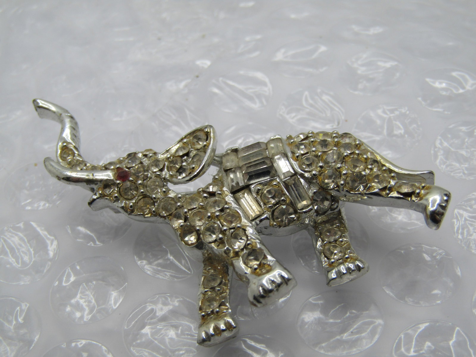 Vintage Rhinestone Elephant Brooch, 1940's-1950's, 2" - 6