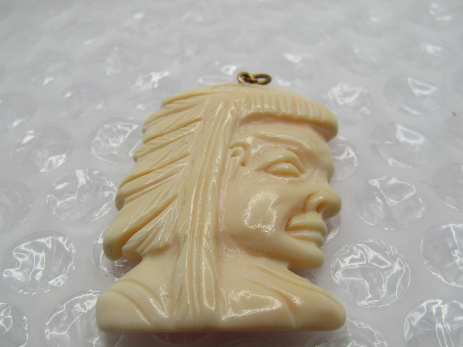 Vintage Glass Native American Chief Pendant, 1.75" - 2