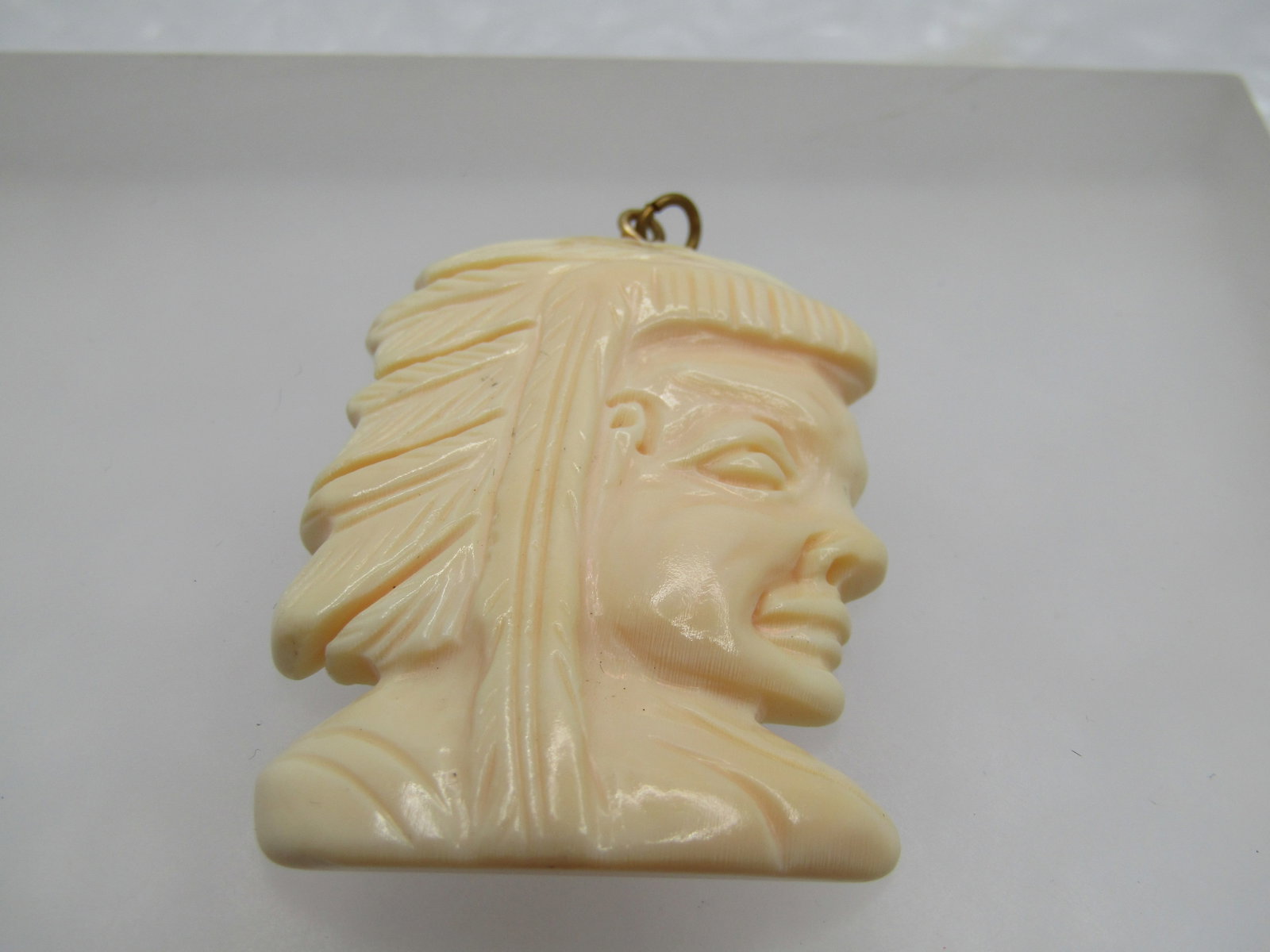Vintage Glass Native American Chief Pendant, 1.75" - 3