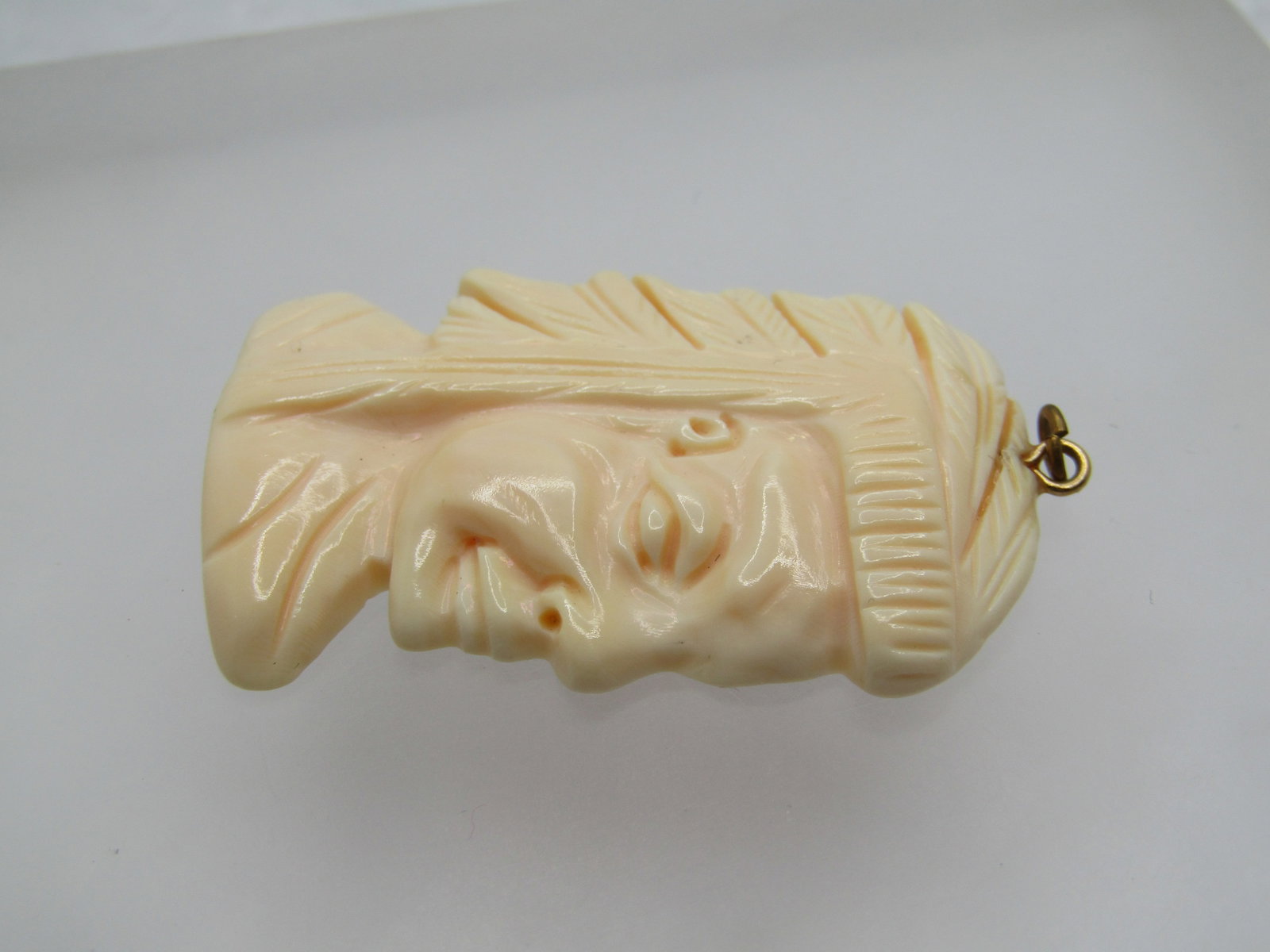 Vintage Glass Native American Chief Pendant, 1.75" - 4