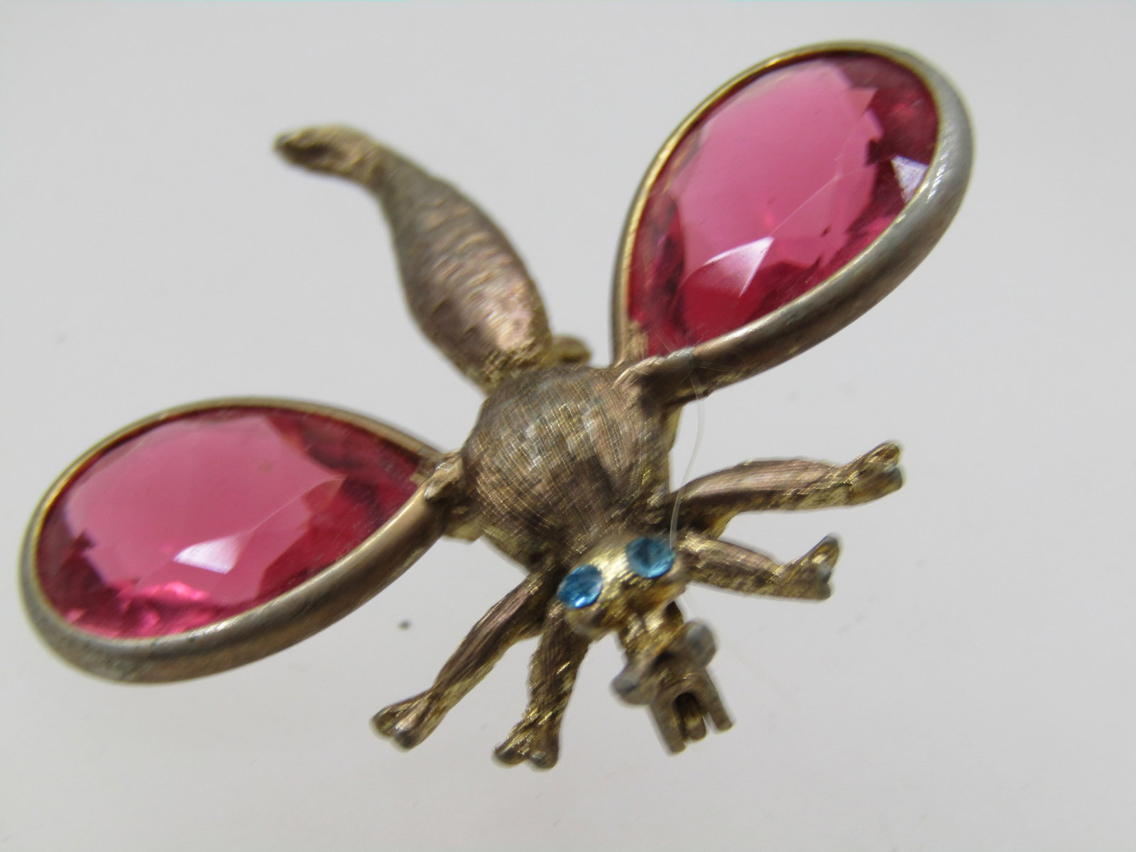 Vintage Pink Rhinestone Dragonfly Brooch, 1960's - 3
