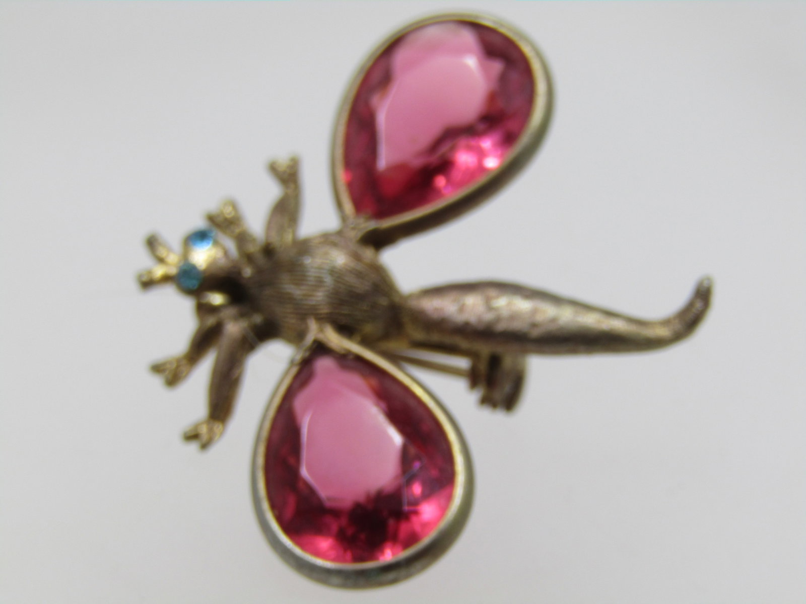 Vintage Pink Rhinestone Dragonfly Brooch, 1960's - 4