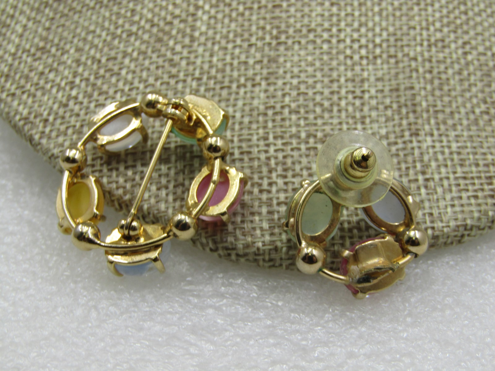 Vintage Pastel Cateye Glass Brooch and Single Earring, 1960's - 5