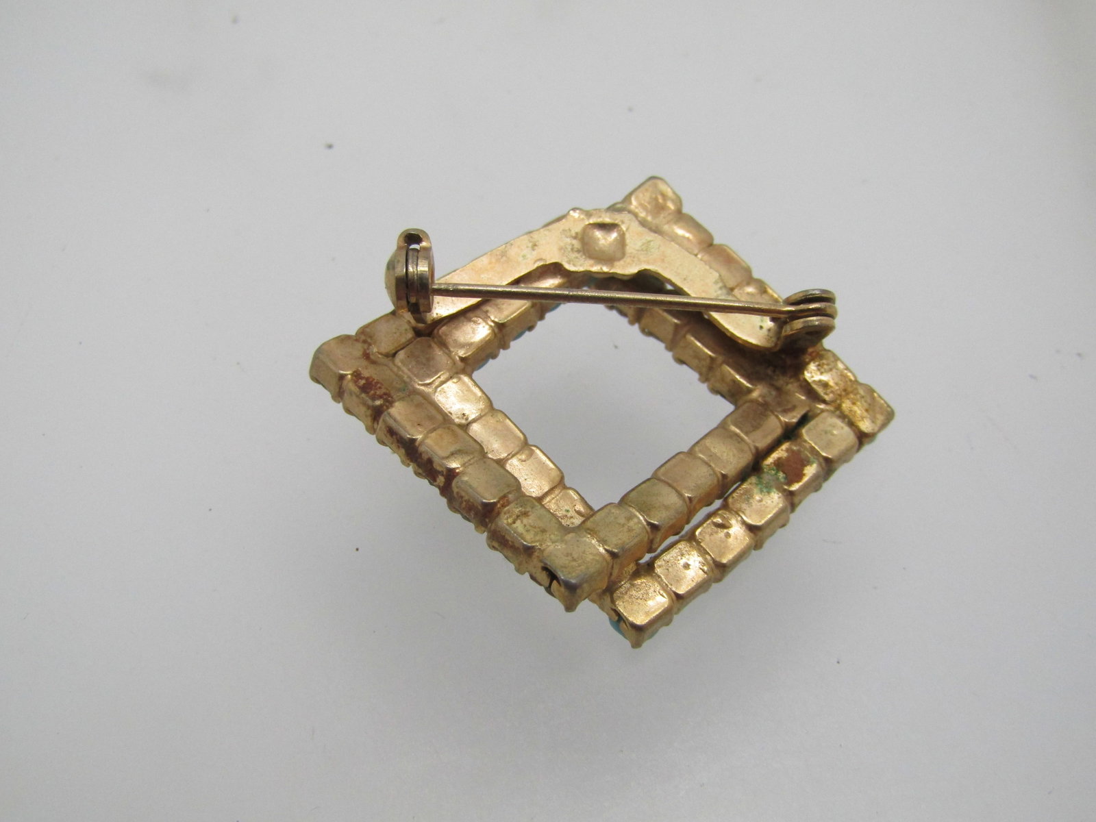 Vintage Turquoise and AB Glass Square Brooch, 1950s-1960's - 5