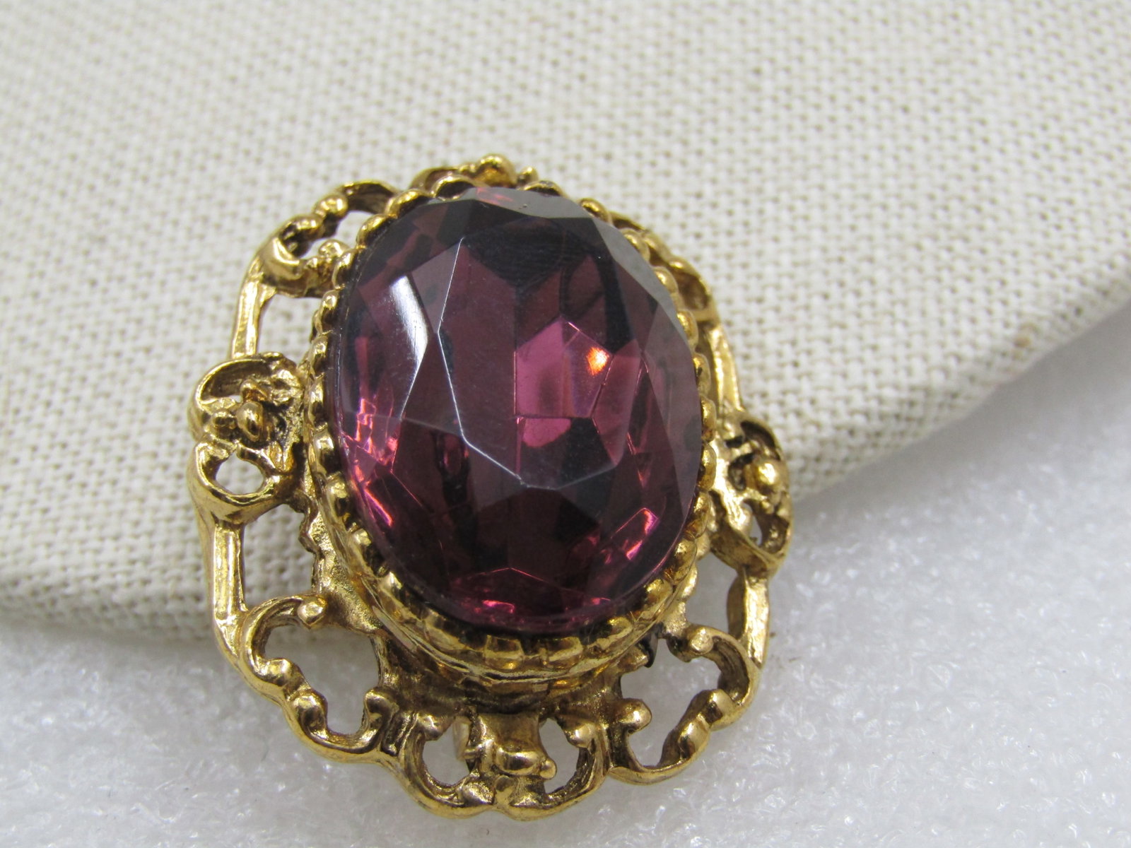 Vintage Victorian Themed Purple Rhinestone Brooch, 1.5" - 3