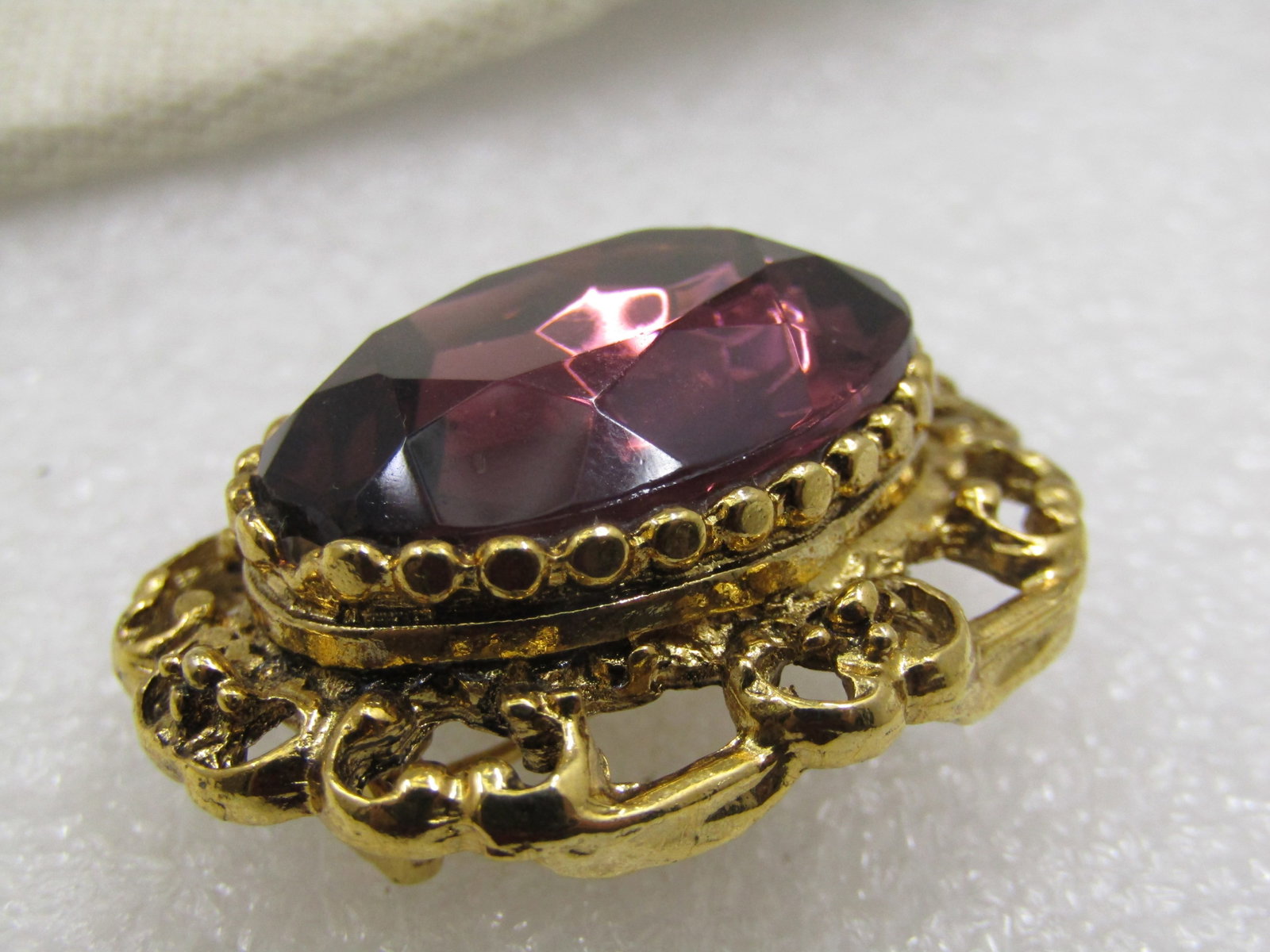 Vintage Victorian Themed Purple Rhinestone Brooch, 1.5" - 4
