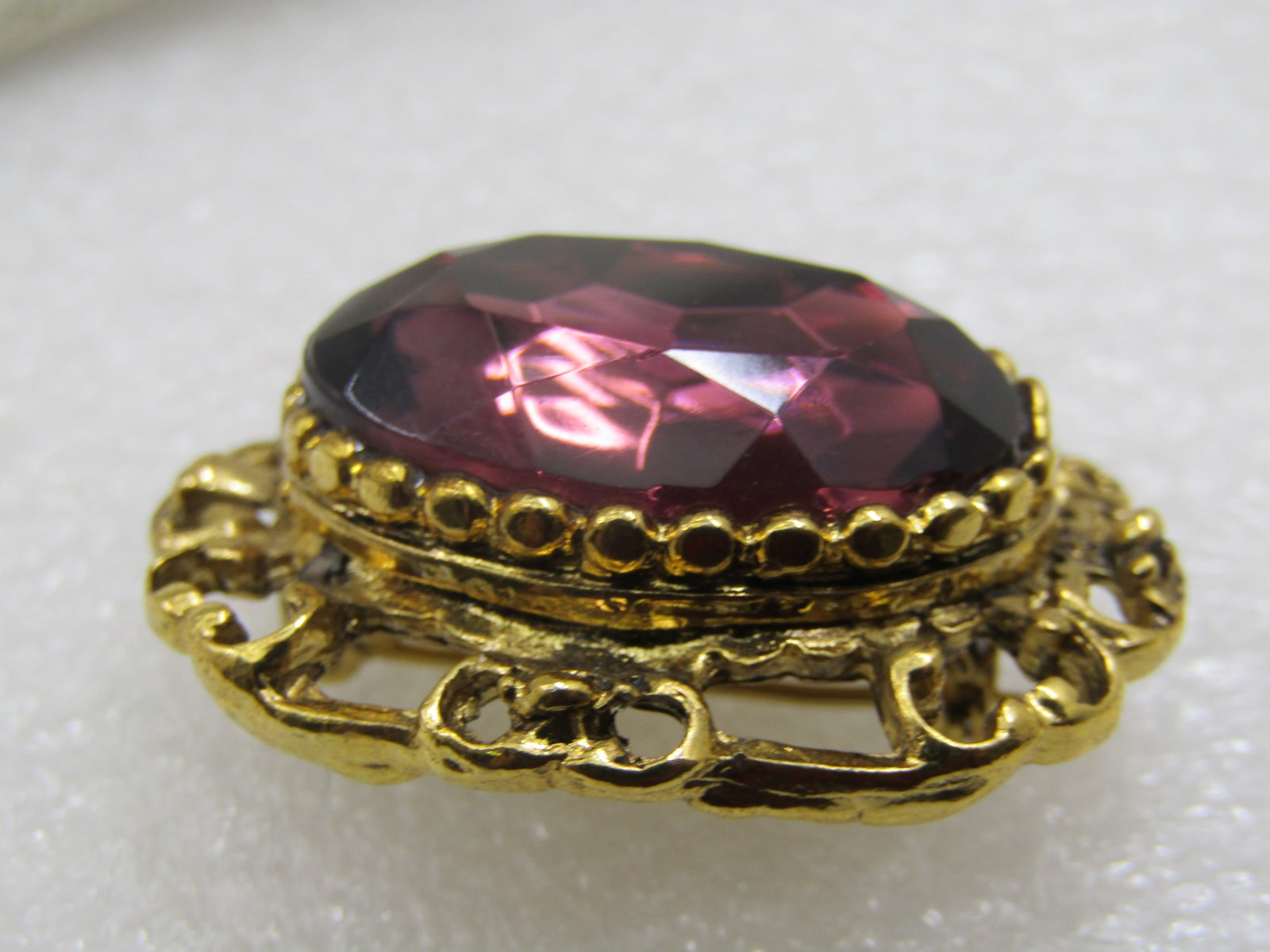 Vintage Victorian Themed Purple Rhinestone Brooch, 1.5" - 5