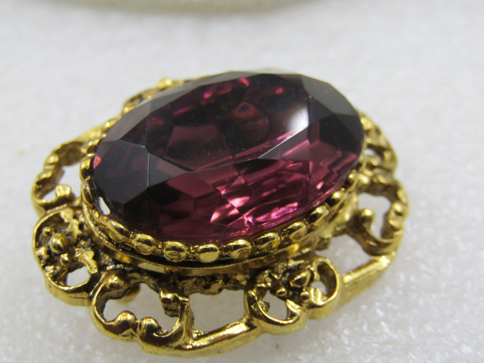 Vintage Victorian Themed Purple Rhinestone Brooch, 1.5" - 6