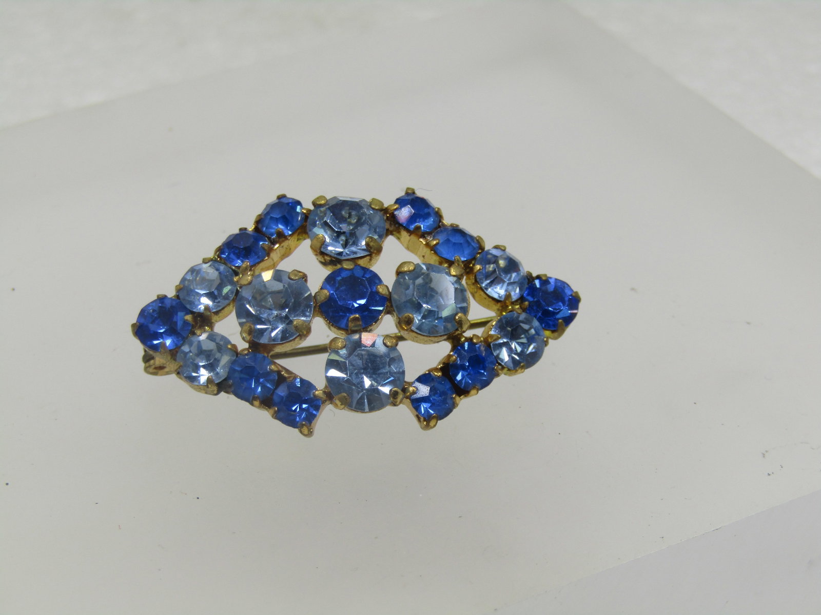 Vintage Blue Rhinestone Pointed Brooch, 1940's, 1.75" - 2