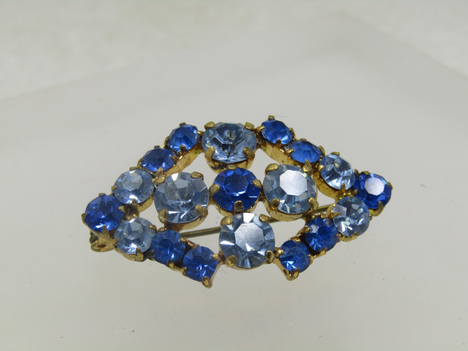 Vintage Blue Rhinestone Pointed Brooch, 1940's, 1.75" - 4