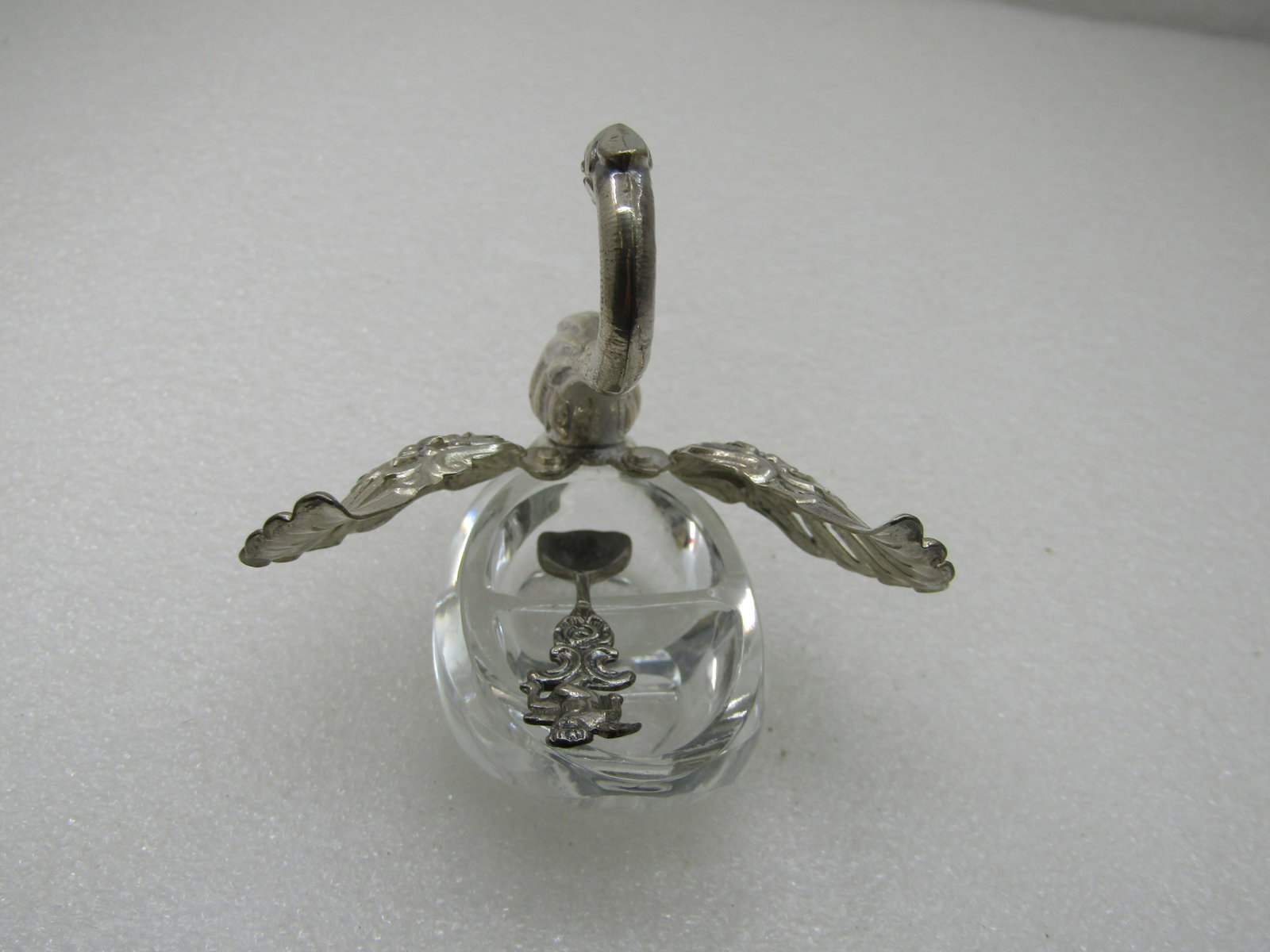 Vintage .835 Silver & Glass Swan Salt Cellar with Spoon Signed Albo - 4