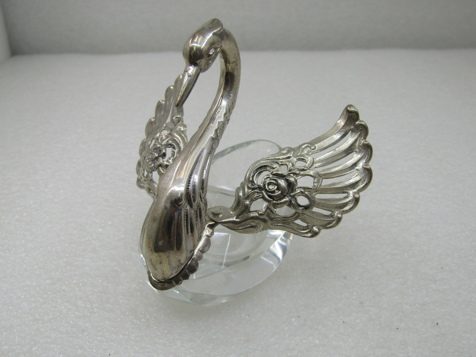 Vintage .835 Silver & Glass Swan Salt Cellar with Spoon Signed Albo - 7