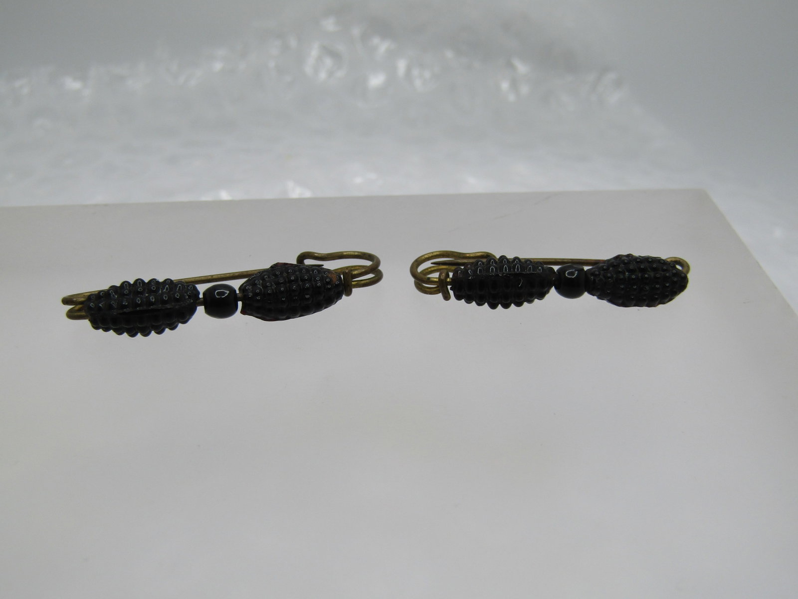 Vintage Pair of Twin Black Glass Brooches, Mourning 1.25", 1800's. - 2