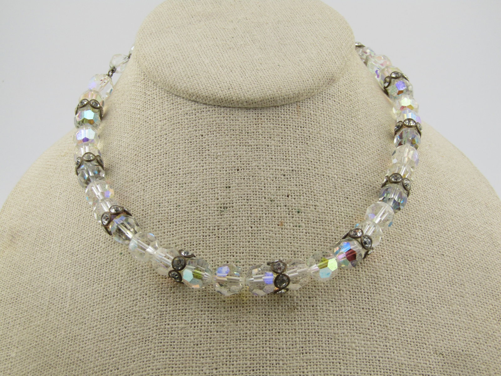 Vintage Crystal & Rhinestone Aurora Borealis Necklace, 15.5", 1940's-1960's - 2