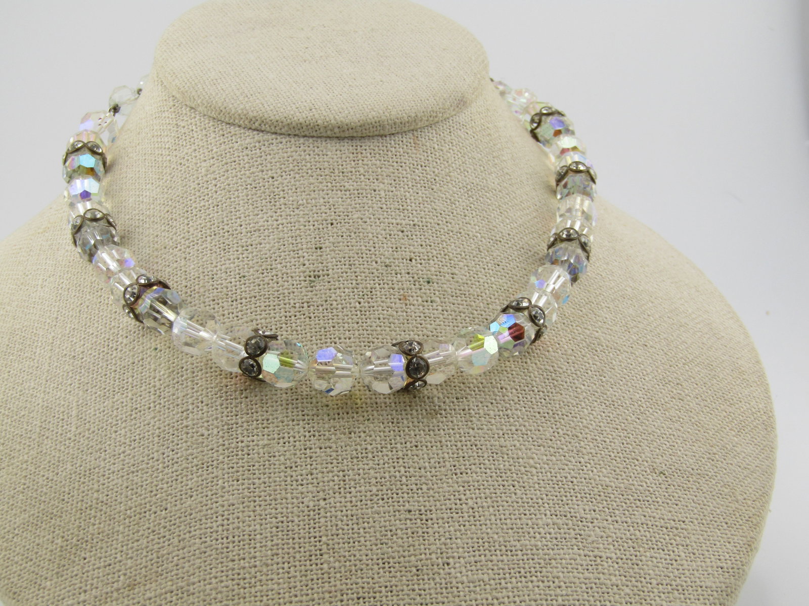 Vintage Crystal & Rhinestone Aurora Borealis Necklace, 15.5", 1940's-1960's - 3