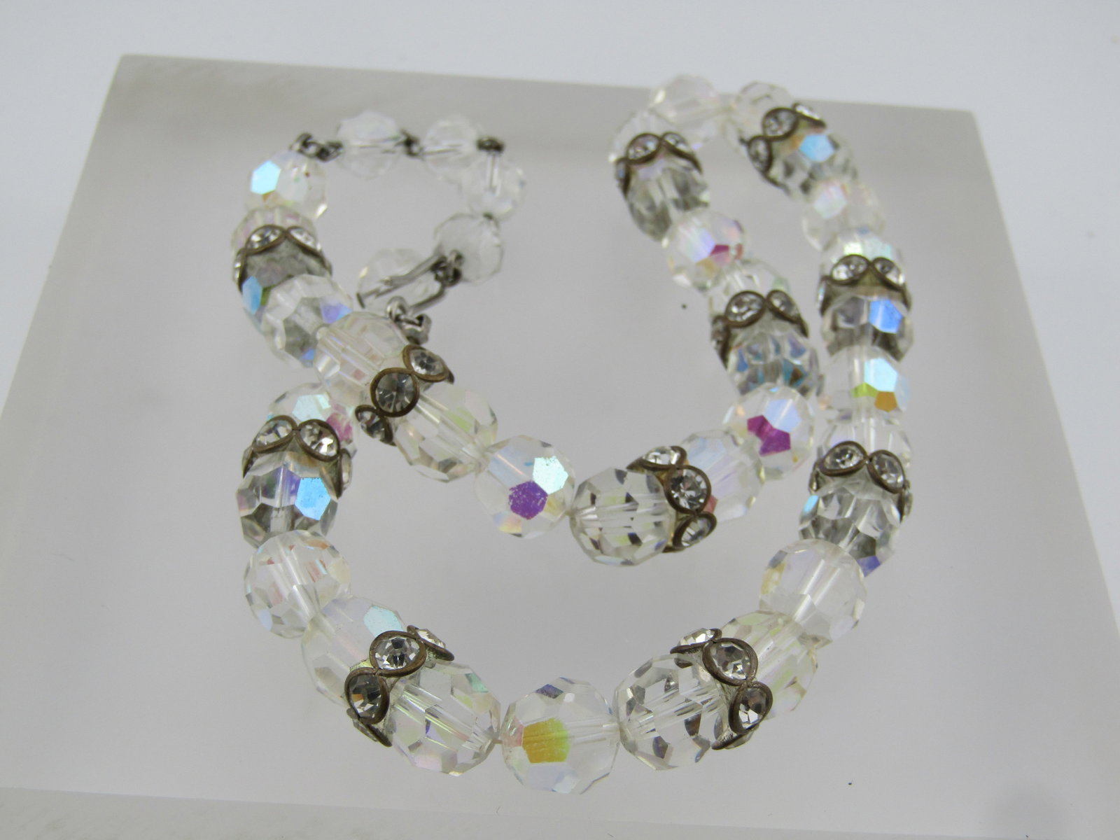 Vintage Crystal & Rhinestone Aurora Borealis Necklace, 15.5", 1940's-1960's - 4