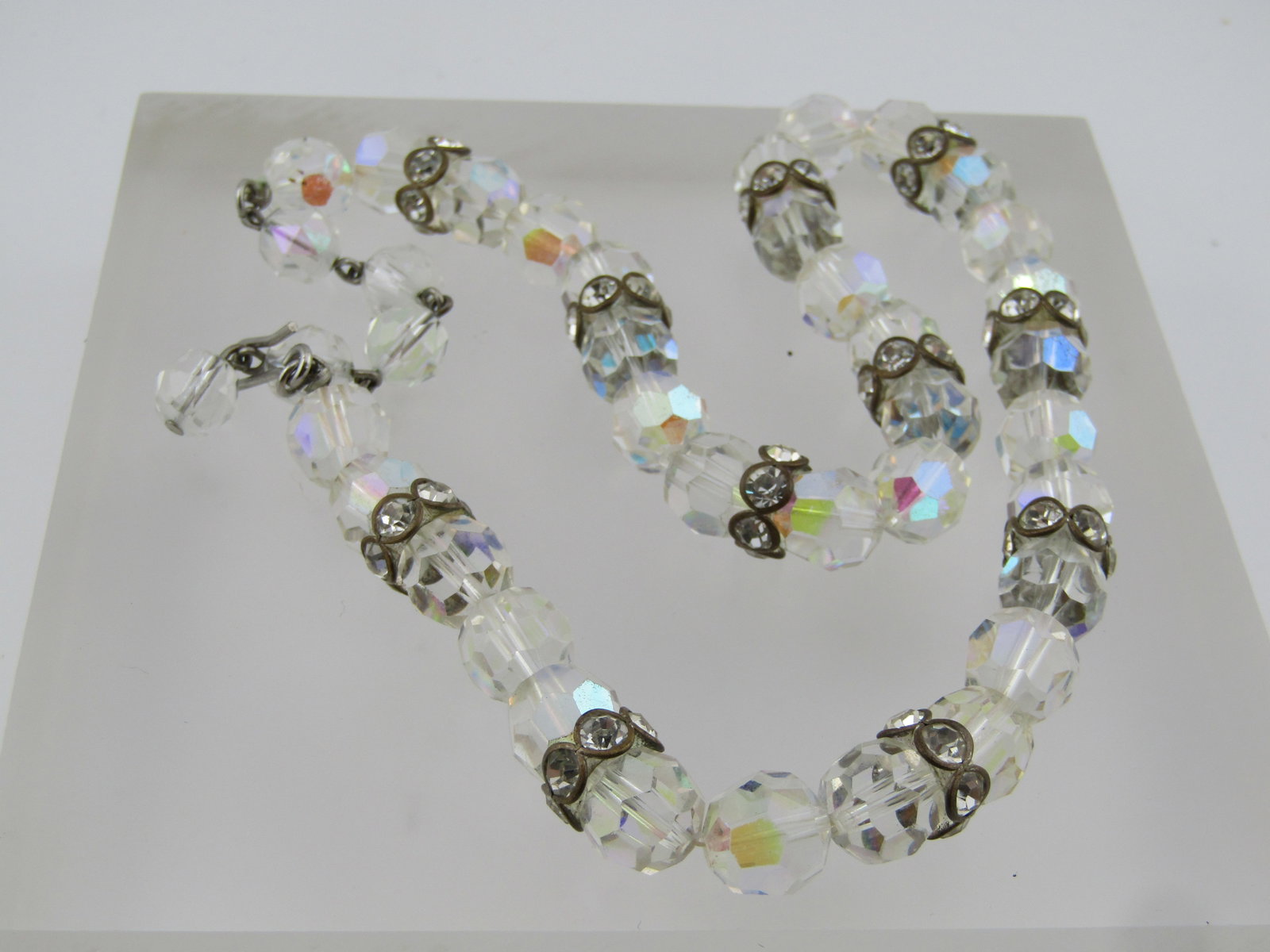Vintage Crystal & Rhinestone Aurora Borealis Necklace, 15.5", 1940's-1960's - 5