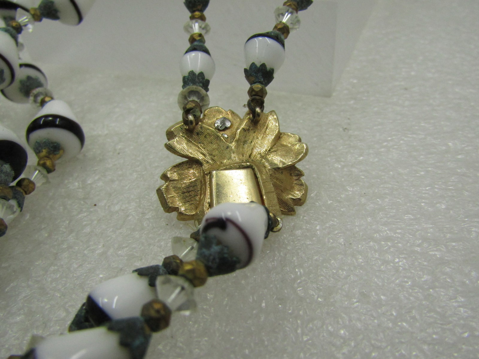 Vintage Double Strand Black & White Glass Beaded Necklace, 21" - 7