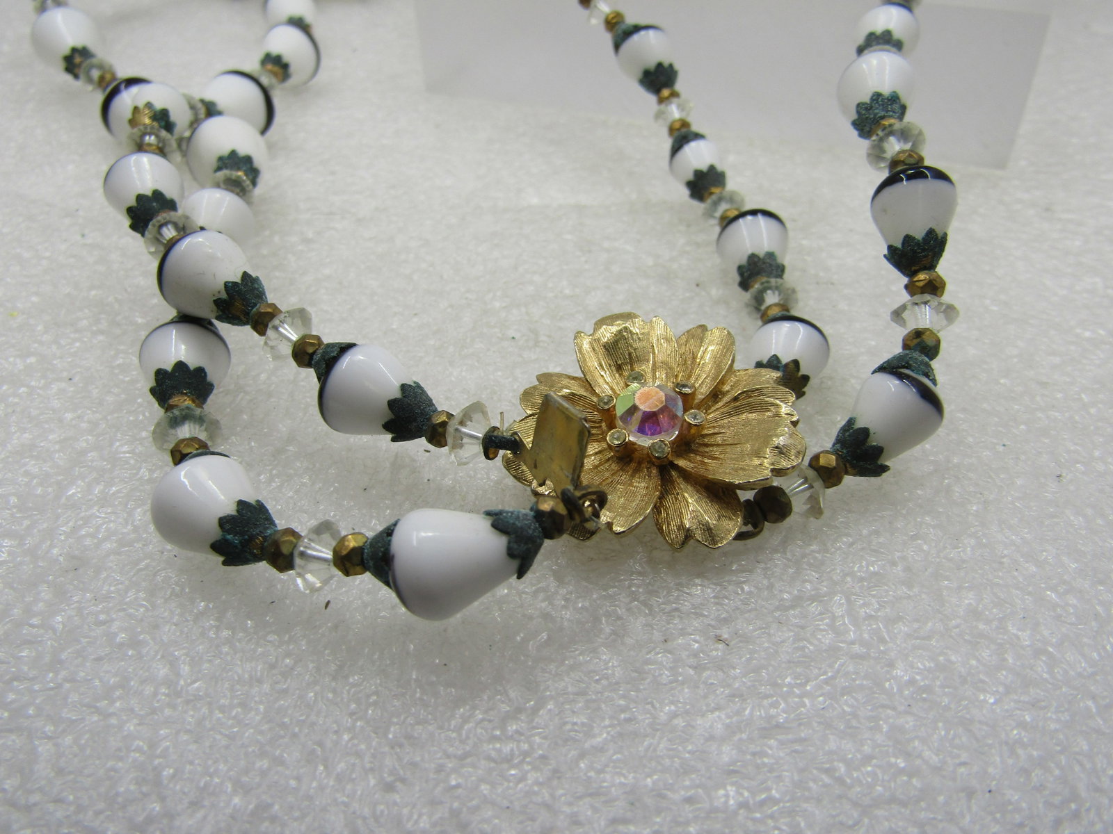 Vintage Double Strand Black & White Glass Beaded Necklace, 21" - 8