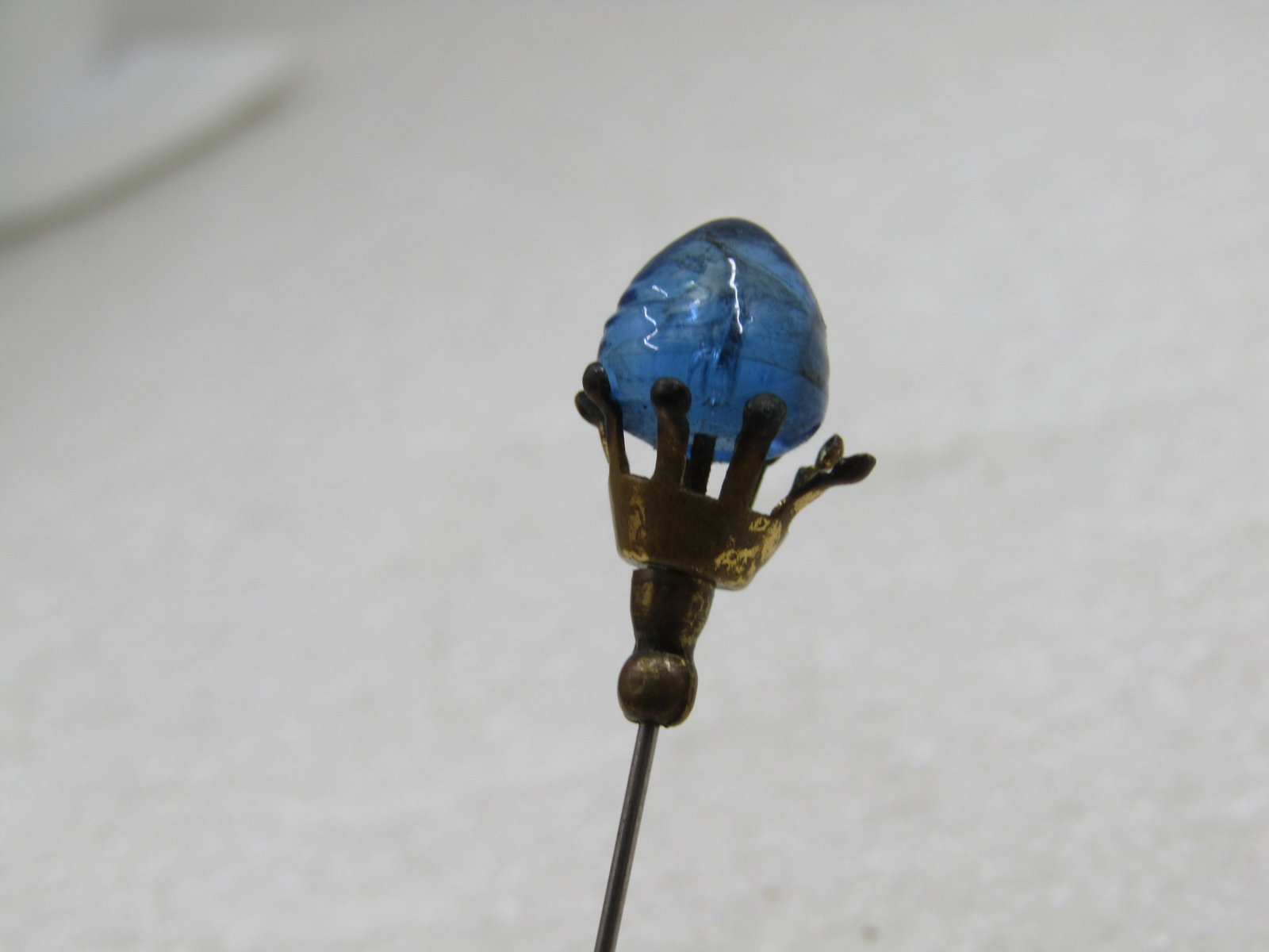 Victorian Blue Glass Stick Pin, 3" - 4