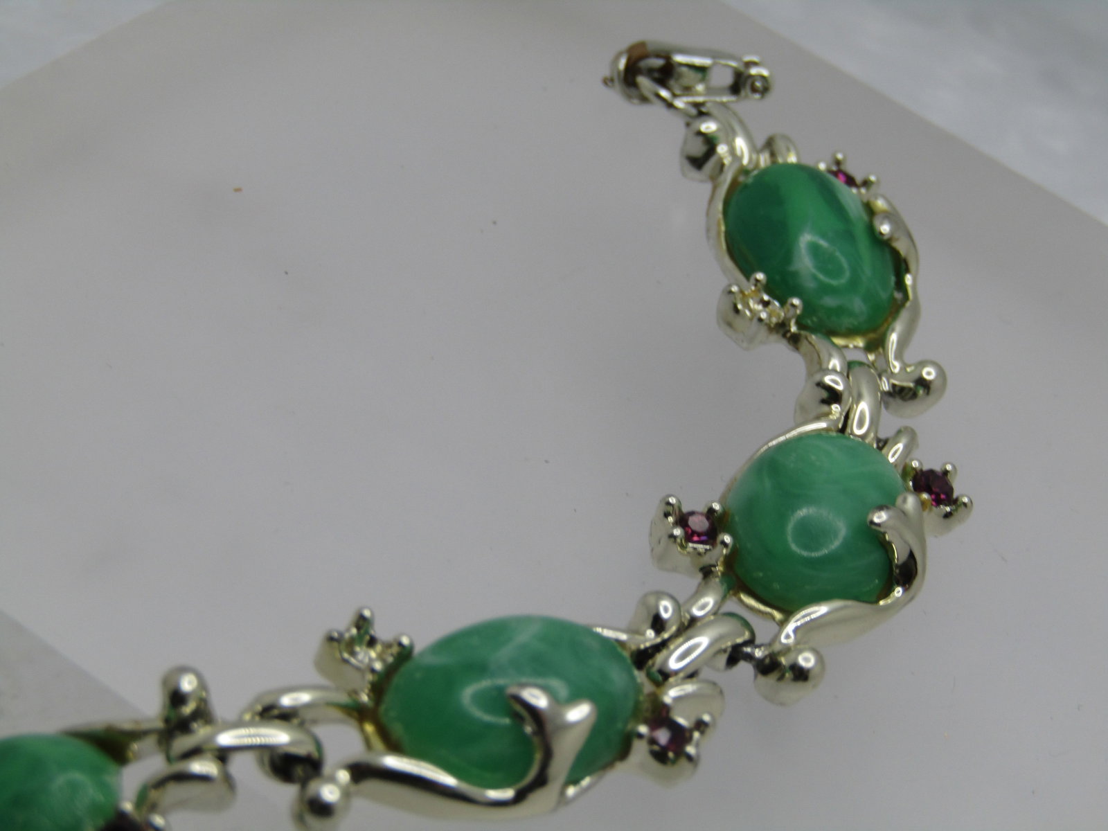 Vintage Faux Jade & Amethyst Bracelet, 7.5", 1940's-1950's - 4