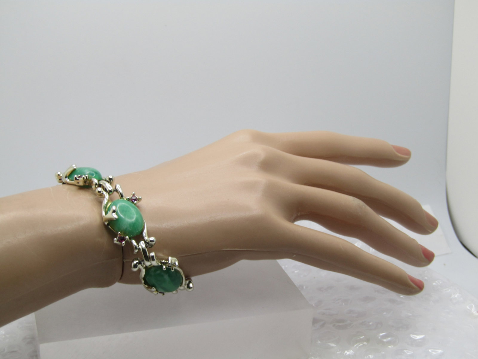Vintage Faux Jade & Amethyst Bracelet, 7.5", 1940's-1950's - 6